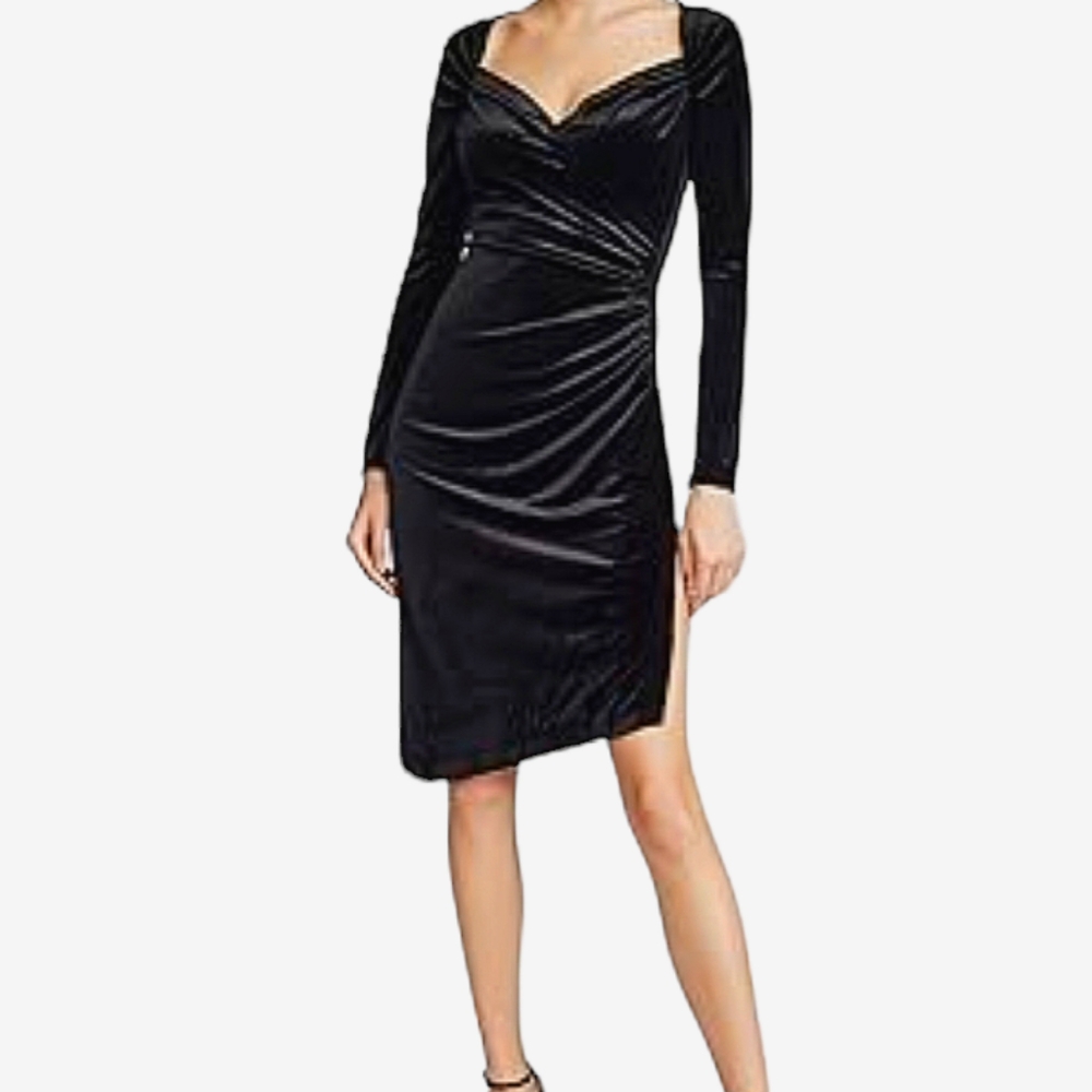 NEW w/tag Norma Kamali Side Drape Sweetheart Velvet Dress Sz Med Black NWT